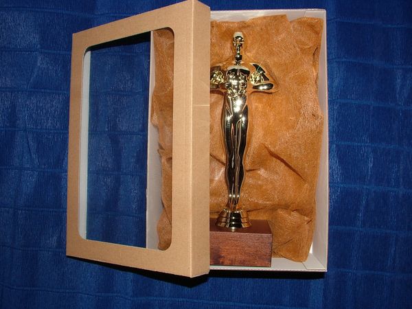 Oscar szobor gravrozssal dszbozban